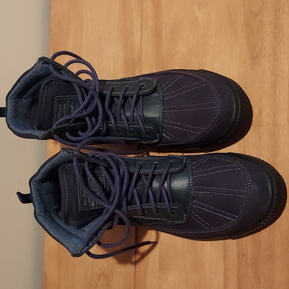 Men's Like New, Navy Blue/Jean High-Top Boots, comfort black rubber sole